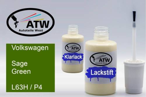 Volkswagen, Sage Green, L63H / P4: 20ml Lackstift + 20ml Klarlack - Set, von ATW Autoteile West.